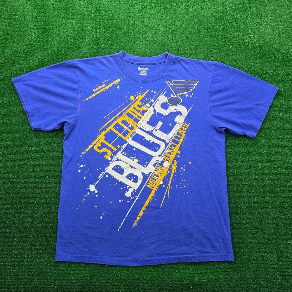 St Louis Blues Tshirt Mens Large Blue Reebok NHL Hockey Splash Paint Graphic